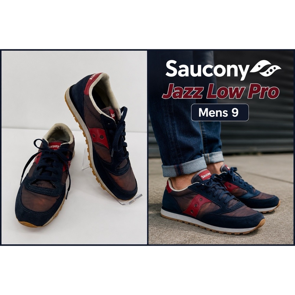 Saucony Jazz Low Pro Navy Red Suede Sneaker's Men's 9 Casual Shoes Y2K Retro
